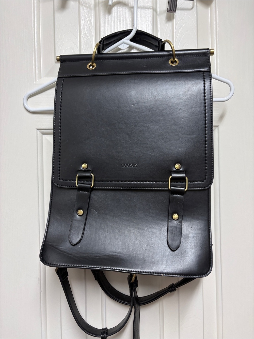 Black faux Leather work Backpack with gold Accents